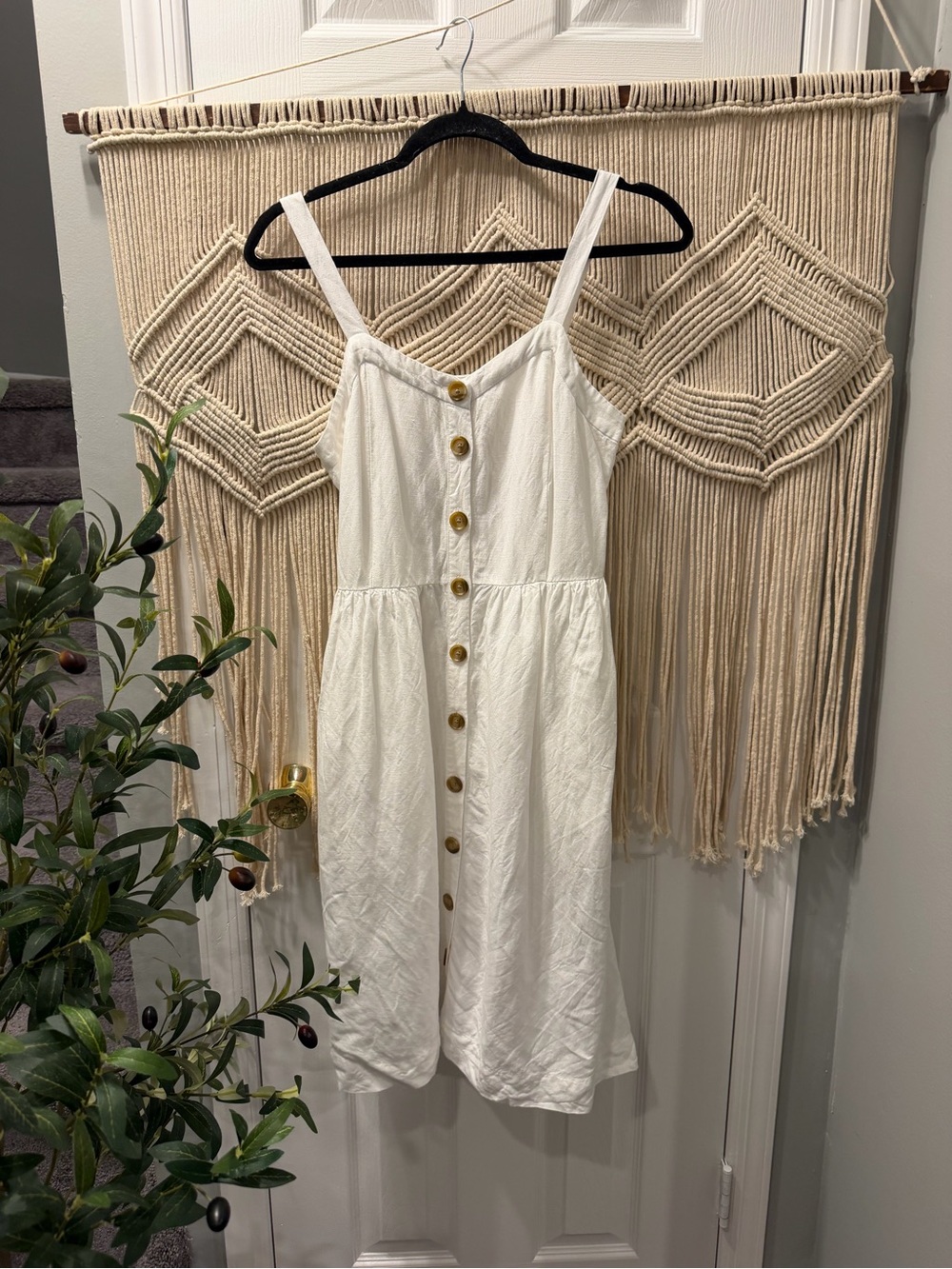 LOFT White Button Front Sundress size 2 with pockets - cottagecore Summer mini